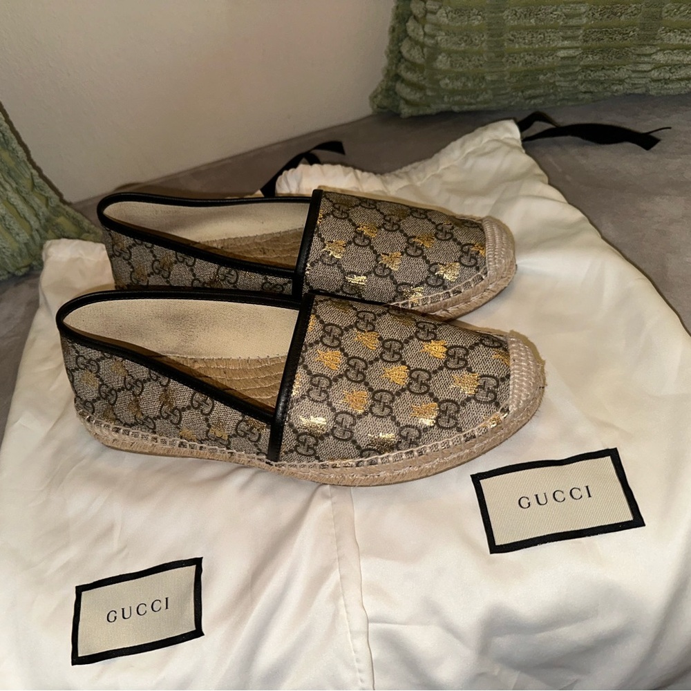 GUCCI GG Supreme Canvas Flat Espadrilles Slip-on Shoes EU 39/US 9